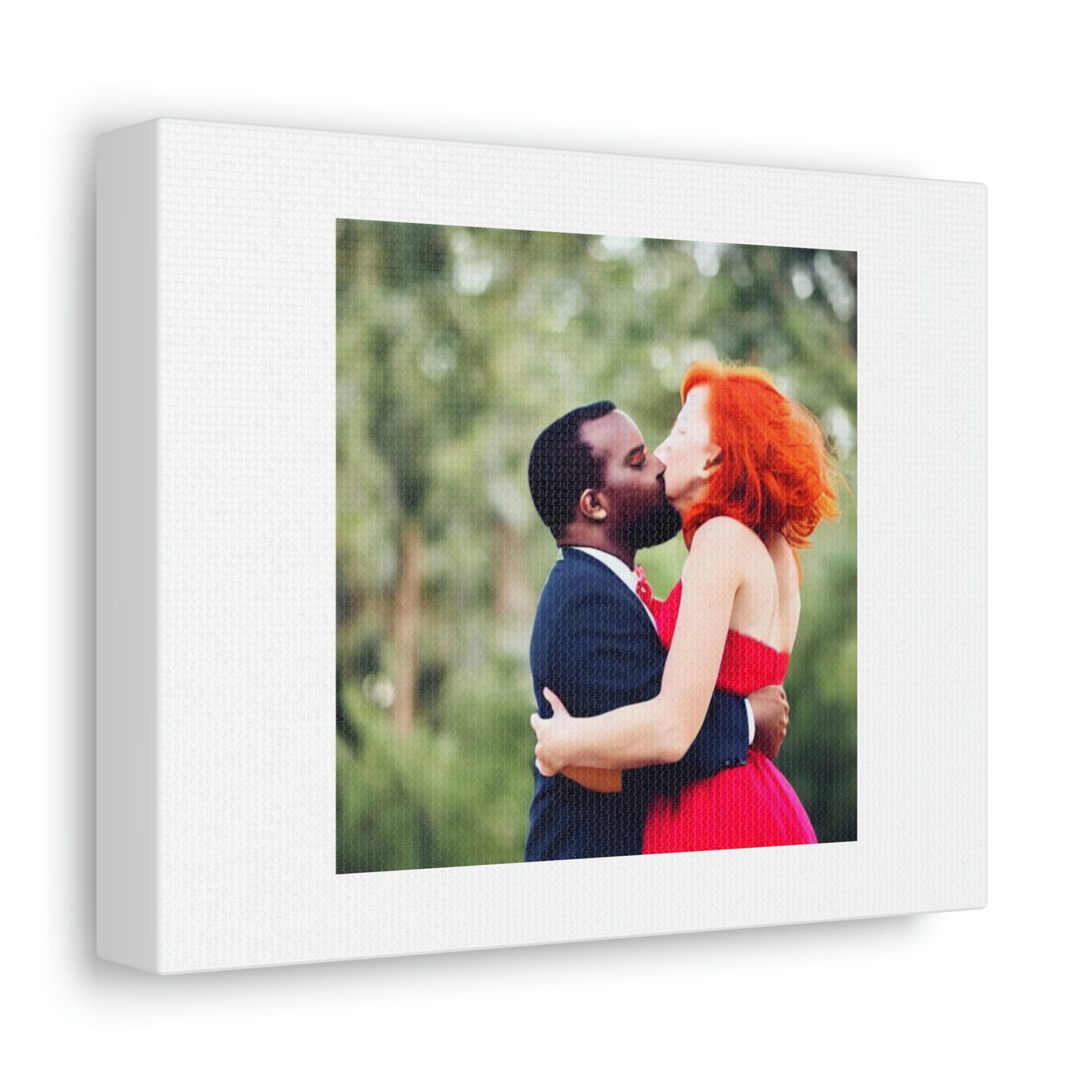 Redhead Woman Kissing Black Man Digital Art 'Designed by AI' on Satin Canvas