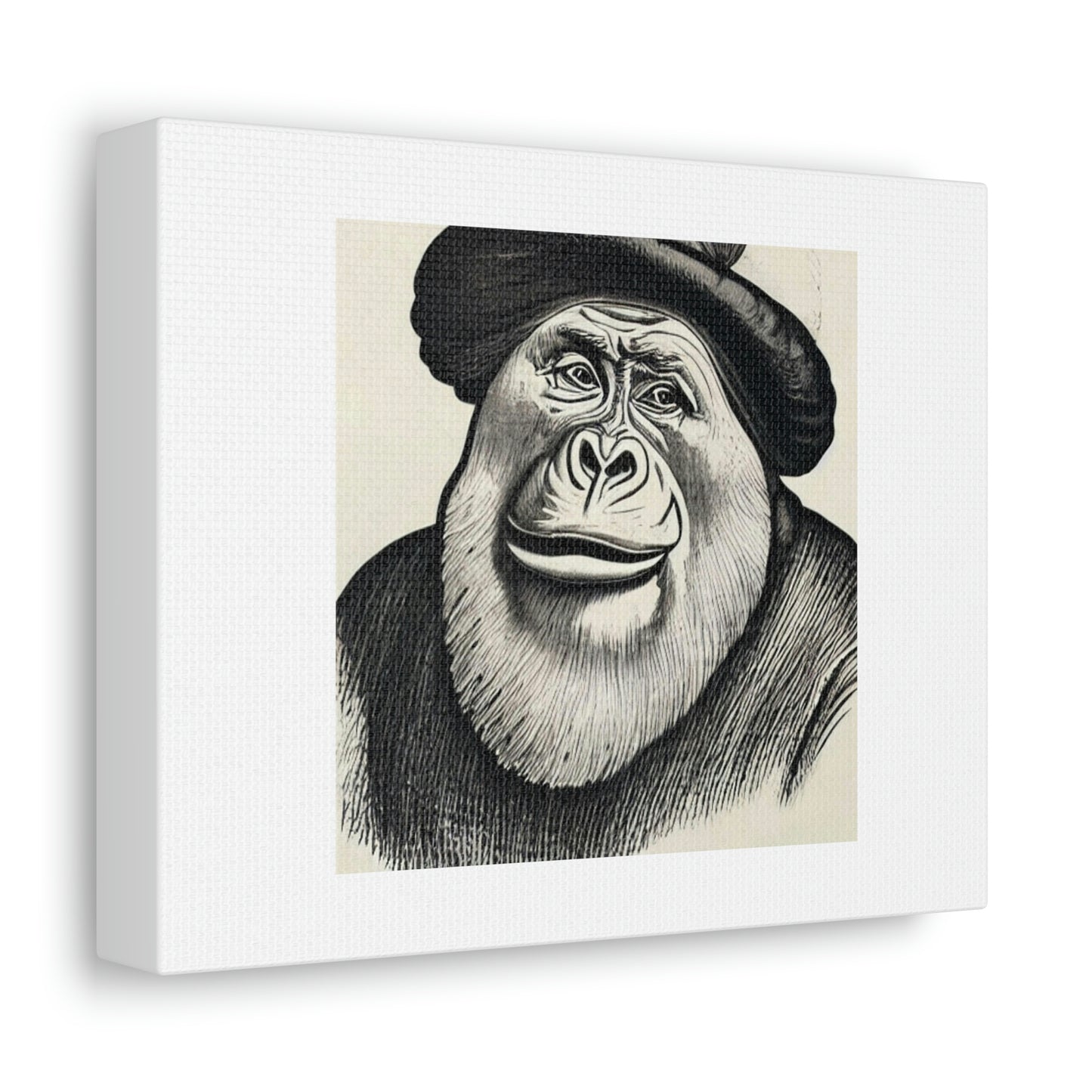 Silverback With Hat Pencil Sketch Digital Art 'Designed by AI' on Satin Canvas