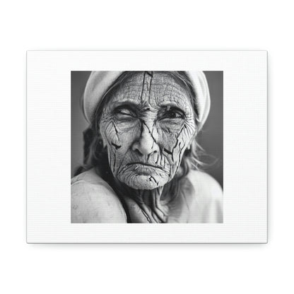 Old Woman's Face With Scars Digital Art 'Designed by AI' on Satin Canvas