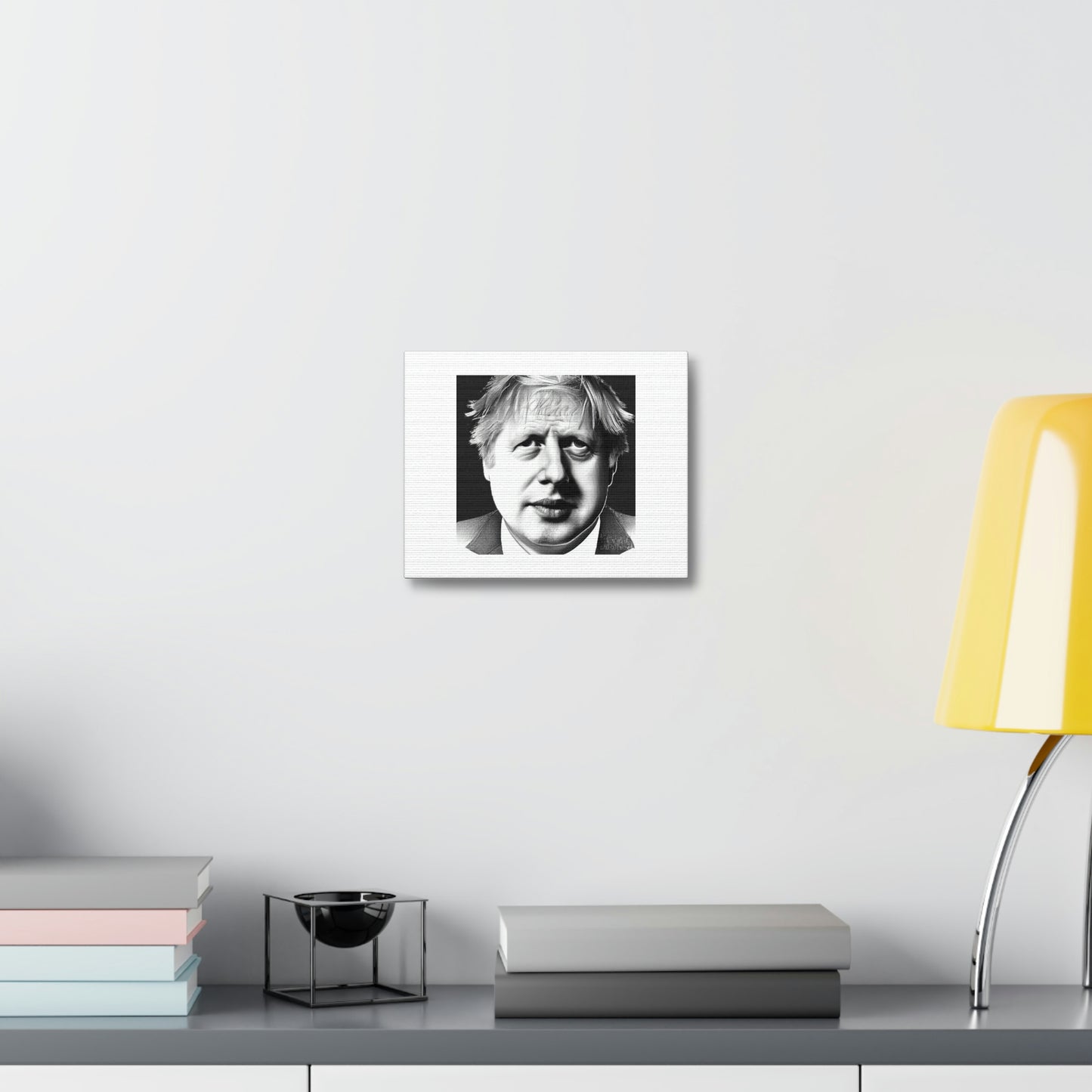 Boris Johnson Pencil Sketch Digital Art 'Designed by AI' on Satin Canvas