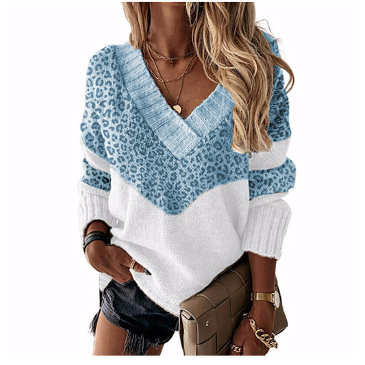 Vireous Deep V-Neck Geometric Women's Pullover