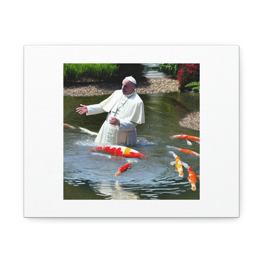 Pope Francis Swimming In A Pond Digital Art 'Designed by AI' on Satin Canvas