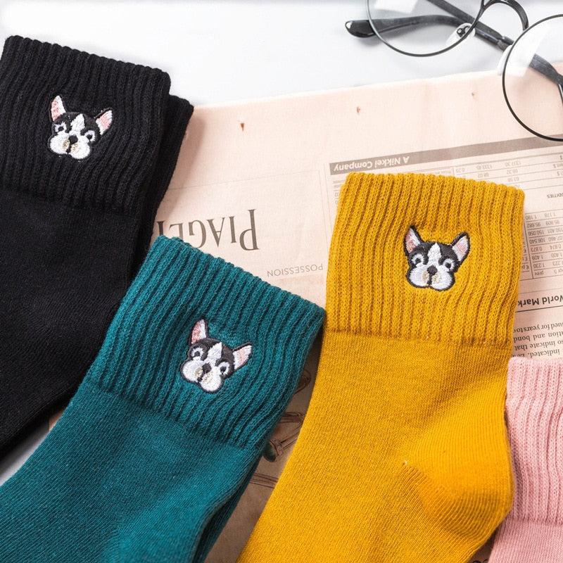 French Bulldog Women's Embroidered Socks