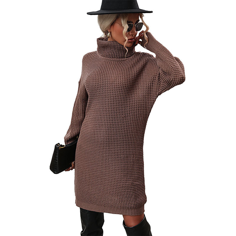 YYFS Long Sleeve Solid Colour Turtleneck Sweater Dress