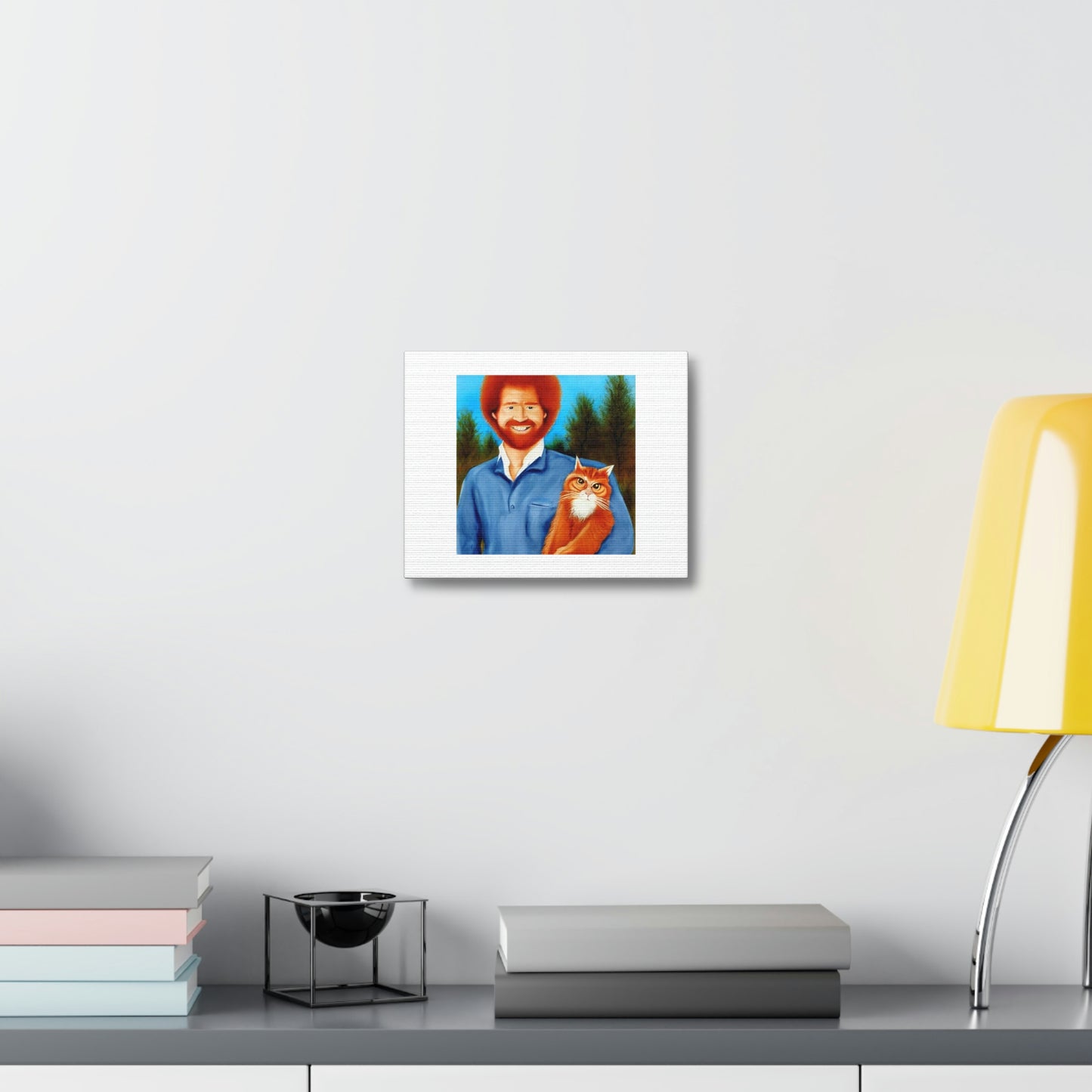 Painter Bob Ross With A Ginger Cat Digital Art 'Designed by AI' on Canvas