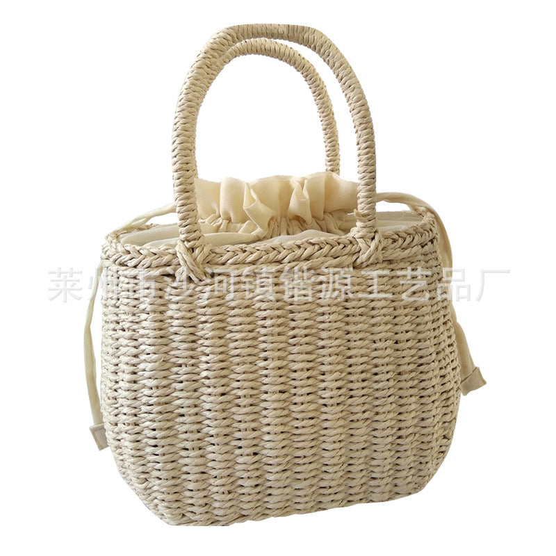 Straw Braided Drawstring Handbag Travel Semi-Formal Beach Bag