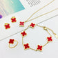 Four Leaf Flower Necklace Earrings Bracelet Set, Titanium