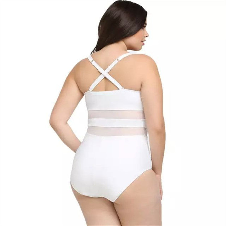 Vireous Large Size One Piece Swimsuit Mesh Stitching Steel Support Bikini