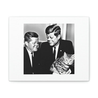 JFK Meets Garfield The Cat Digital Art 'Designed by AI' on Satin Canvas