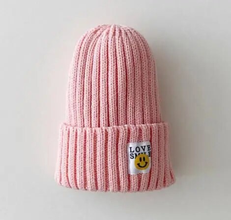 Baby Toddler Ribbed Knit Smile Face Beanie 'LOVE SMILE'