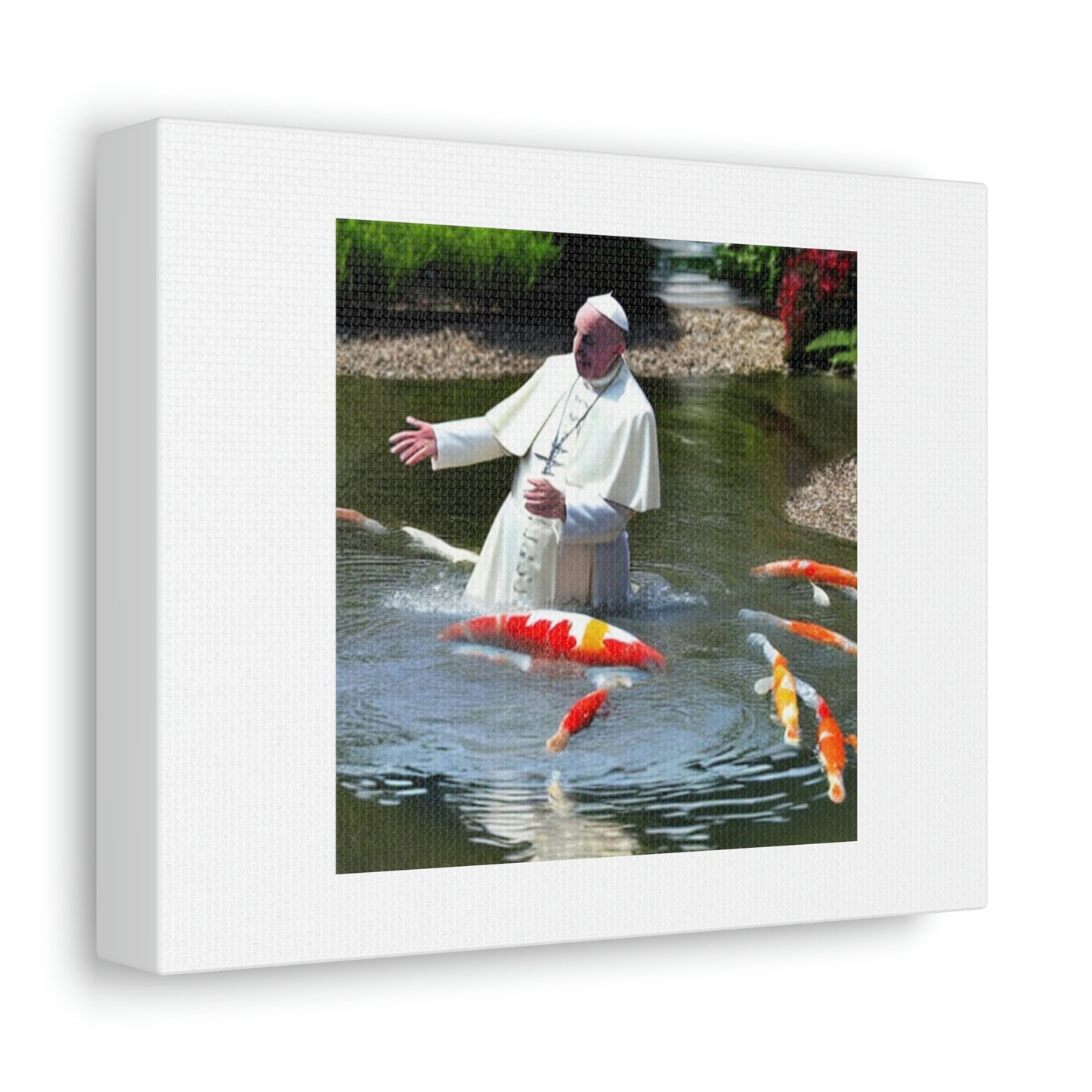 Pope Francis Swimming In A Pond Digital Art 'Designed by AI' on Satin Canvas