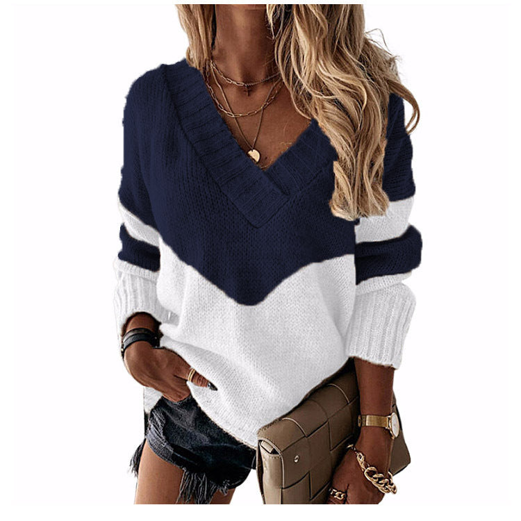 Vireous Deep V-Neck Geometric Women's Pullover