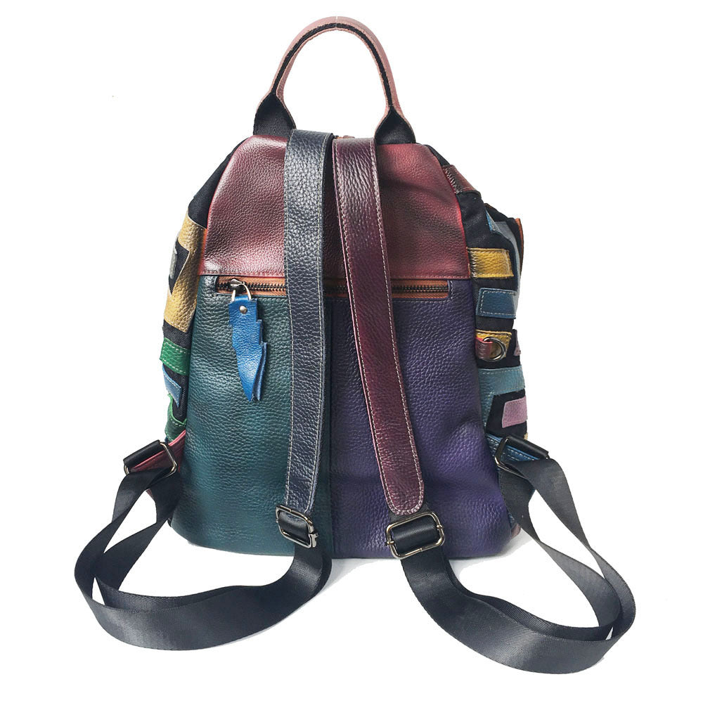 Genuine Leather Geometric Colours Backpack