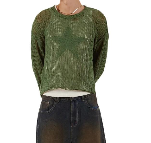 Women's Five-Pointed Star Hollowed Out Sweater Loose Casual Pullover