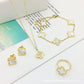 Four Leaf Flower Necklace Earrings Bracelet Set, Titanium