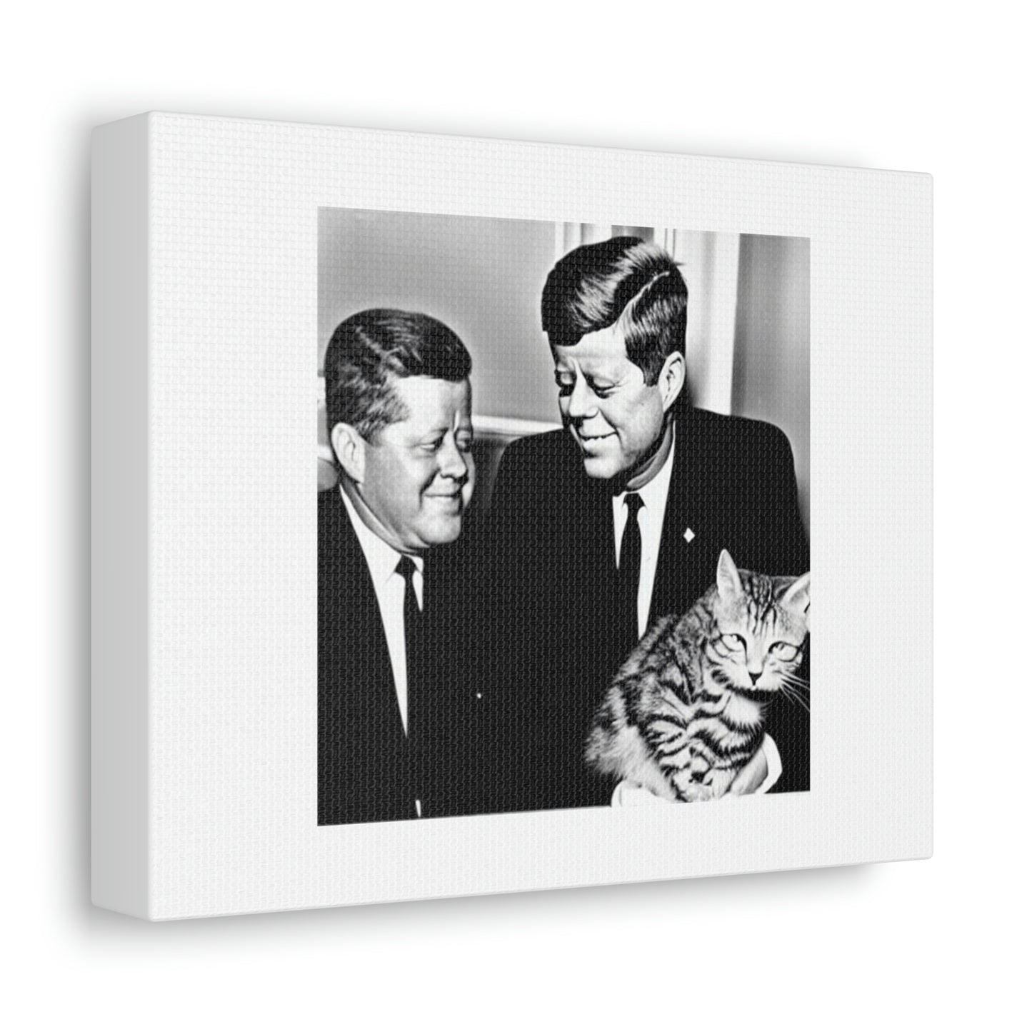 JFK Meets Garfield The Cat Digital Art 'Designed by AI' on Satin Canvas