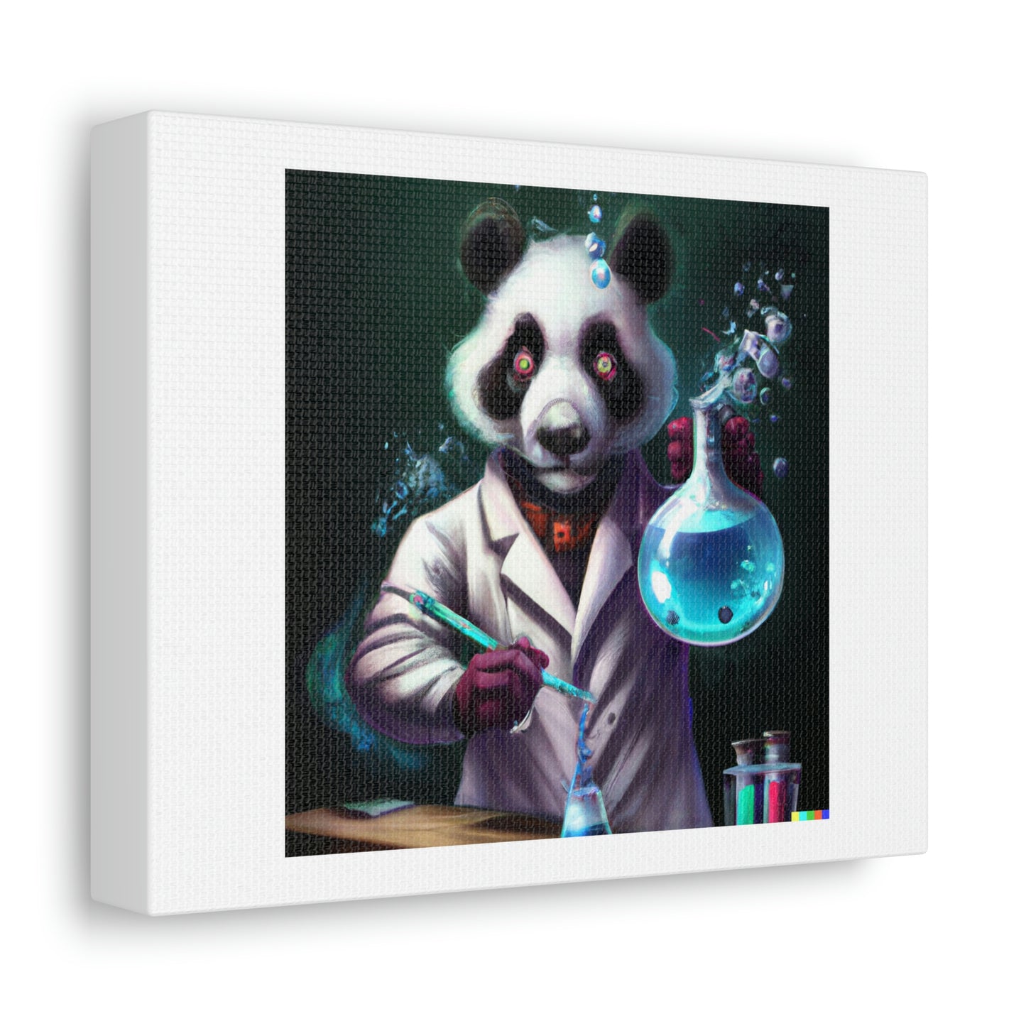 Panda Mad Scientist Mixing Sparkling Chemicals, digital art 'Designed by AI' on Canvas