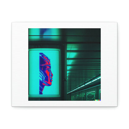 Cyborg Poster Hanging In A Neon Lit Subway Station Digital Art 'Designed by AI'