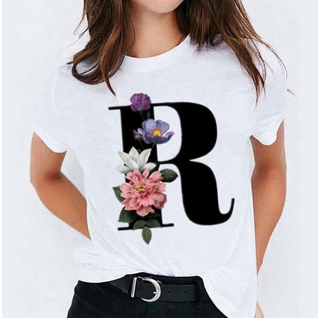 Choose Your Initial! 26 Letter Printed Women's T-Shirts