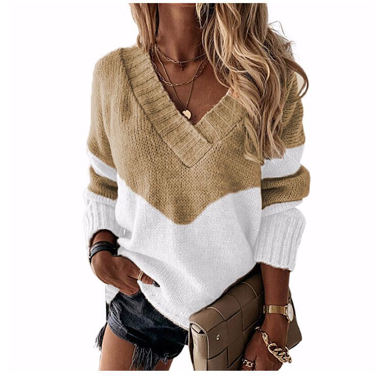 Vireous Deep V-Neck Geometric Women's Pullover