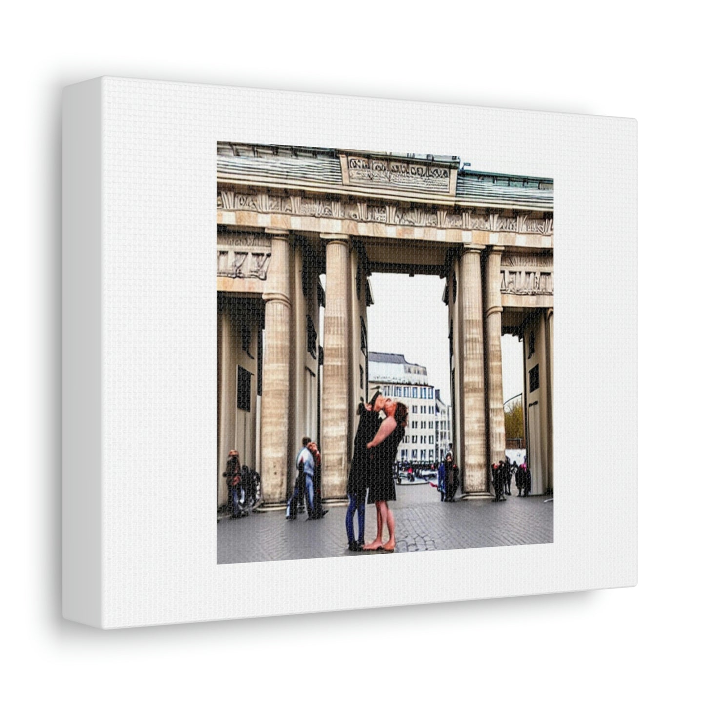 Kissing By The Brandenburg Gate Digital Art 'Designed by AI' on Satin Canvas