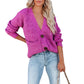 Vireous Solid Colour Cardigan Single-Breasted Long-Sleeved Sweater Coat