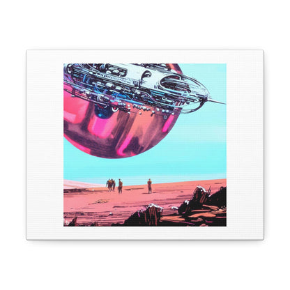 Mechanical Sphere Floating Over a Pink Desert 1970s Sci Fi Ilustration by Moebius digital art 'Designed by AI' on Canvas