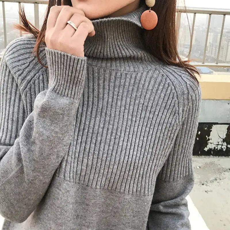 High TurtleNeck Women's Ribbed Knit Sweater